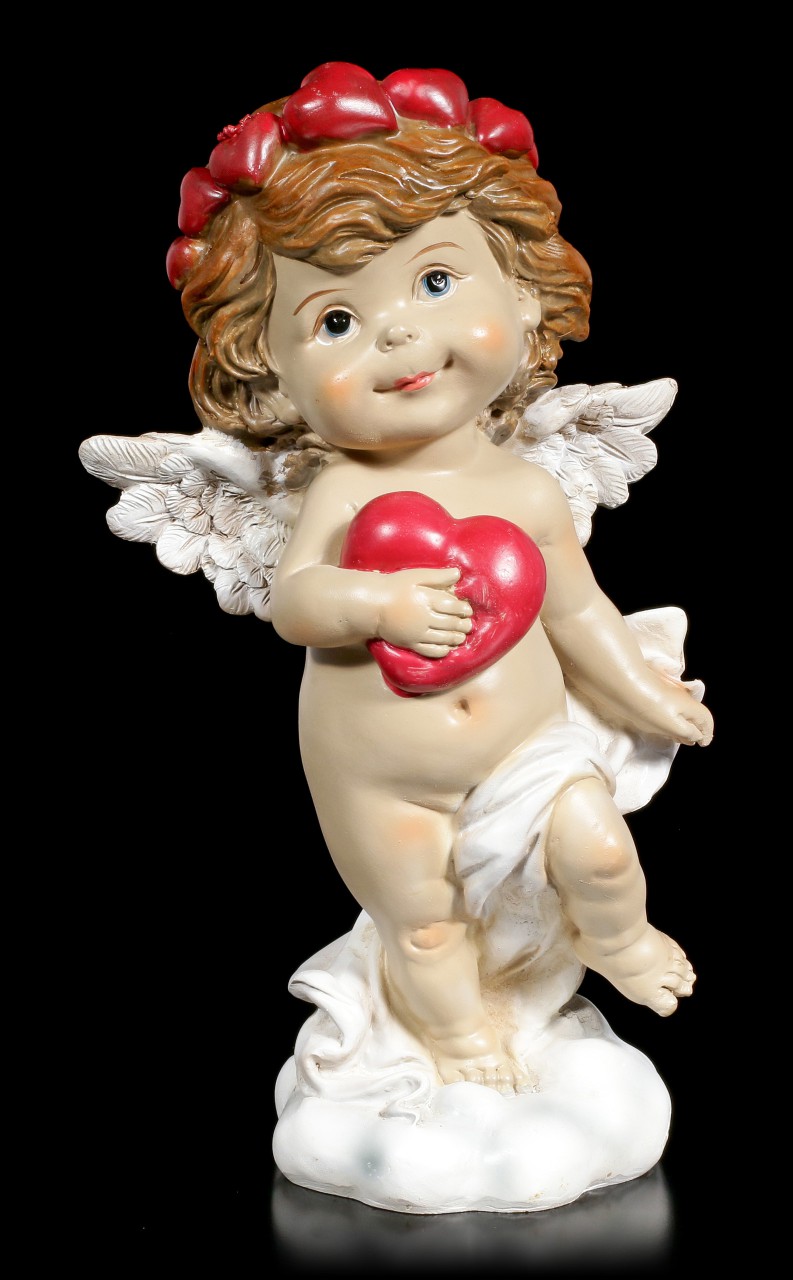 Cherub Figur - Kleiner Engel mit rotem Herz