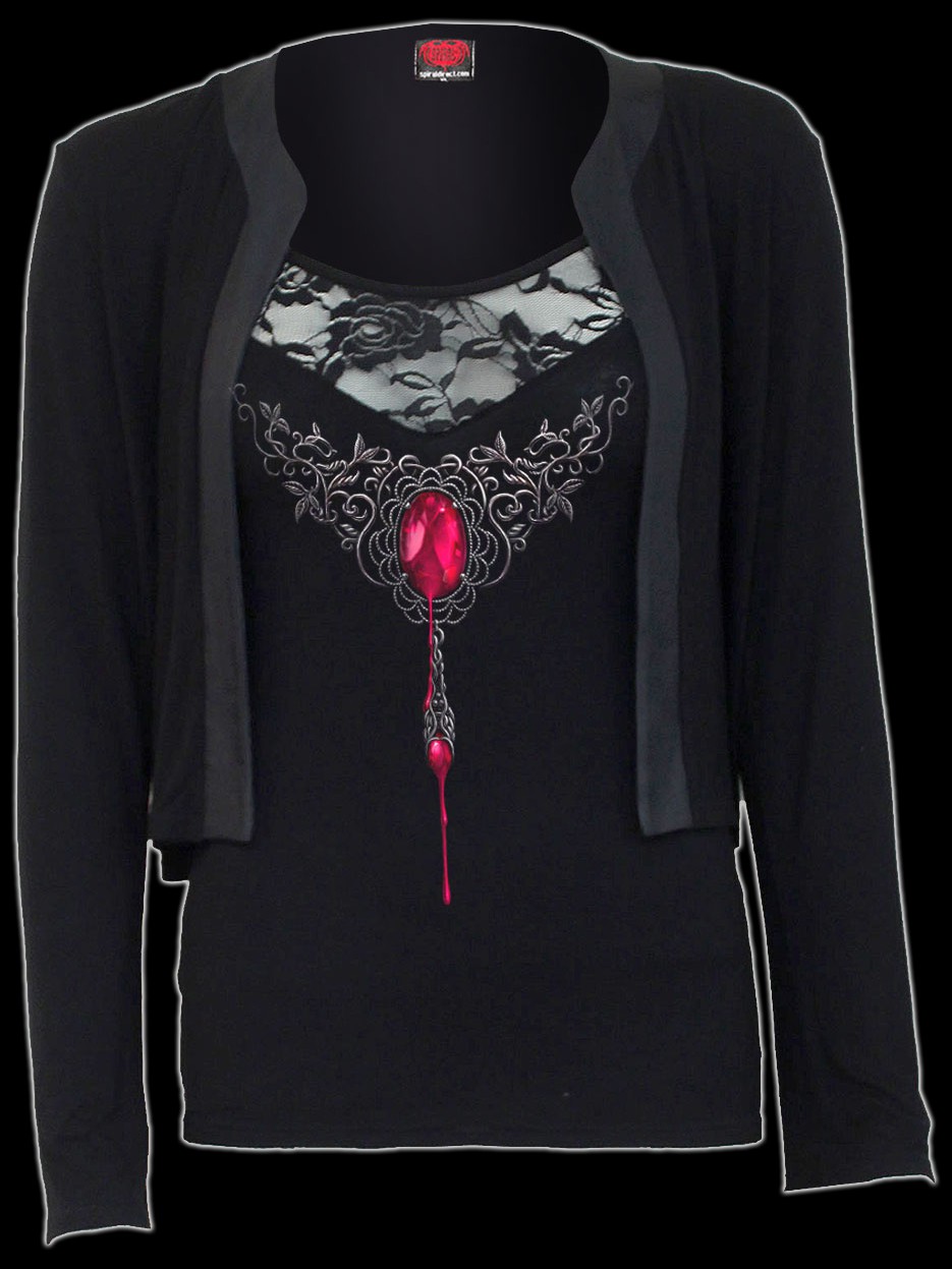 Blood Ruby - 2in1 Women Gothic Top with Cardigan
