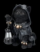 Cat Figurine in Reaper Outfit with LED Lantern
