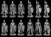 Ritterfiguren 12er Set silber mit Burg Display