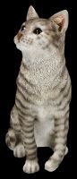 Gartenfigur - Katze sitzend grau getigert