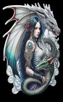 Blechschild - Mystische Kriegerin mit Drachen