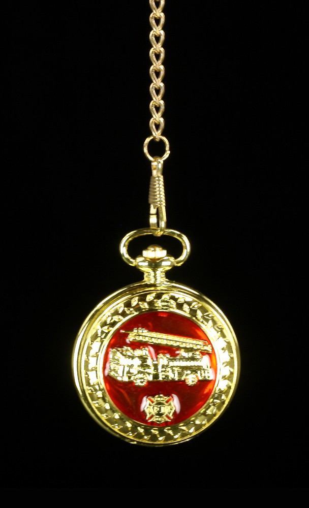 Pocket Watch - Fire Department Round Gold Colors
