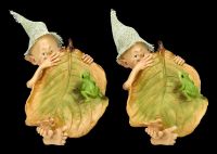 Pixie Goblin Figurine - Leaves Bed Set of 2