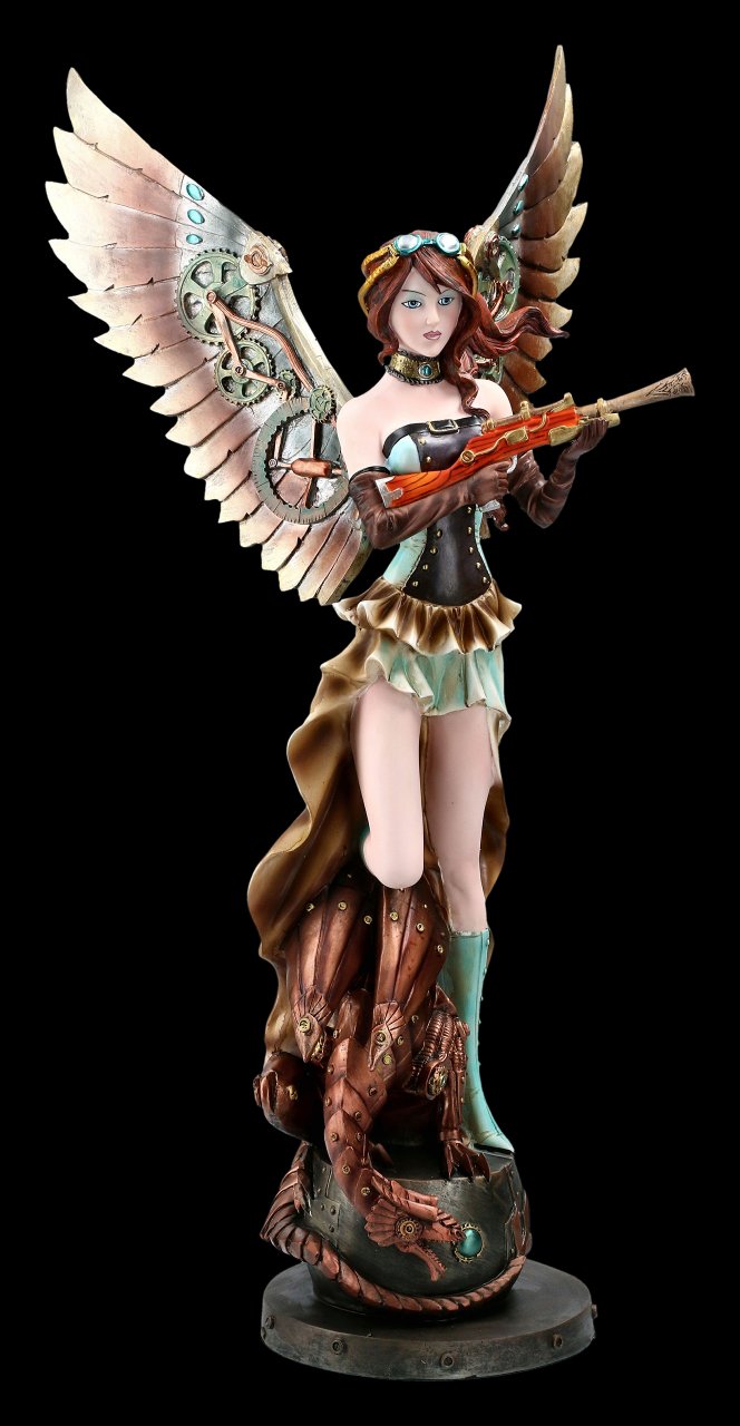 Steampunk Engel Figur - Amelie mit Gewehr - groß