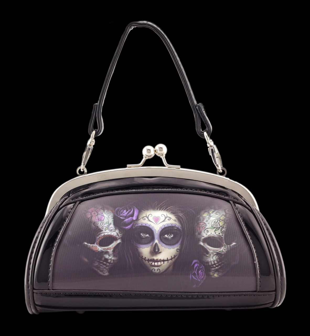 Lack Abend-Handtasche mit 3D Motiv - Sugar Skull