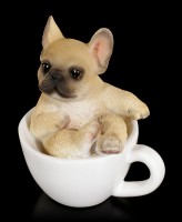 Hunde Figur mini - Französische Bulldogge Welpe in Tasse