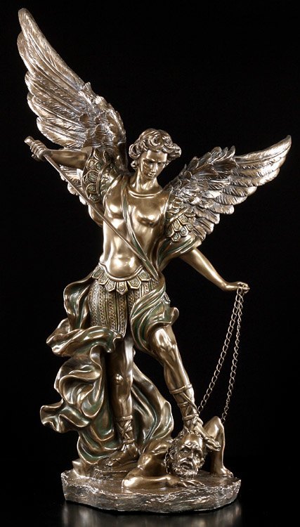 Riesiger Erzengel Michael mit Schwert bekämpft das Böse bronziert Figur Skulptur 