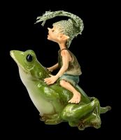 Pixie Kobold Figur reitet auf Frosch - Und hopp....!