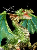 Dragon Figurine - Green with Treasure Chest