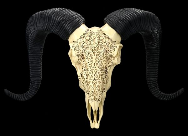 Wall Plaque - Ram Skull with Ornaments large