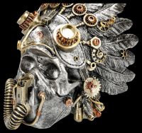 Steampunk Skull with Feather Headdress - Cogwork Chief