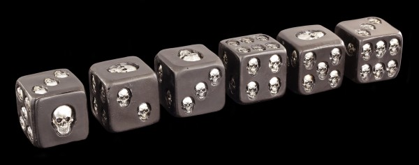 Black Dices with Skulls large - Set of 6