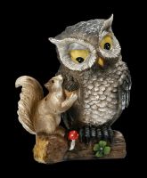 Funny Owl Figurine Set of 2 - Owl with Squirrel