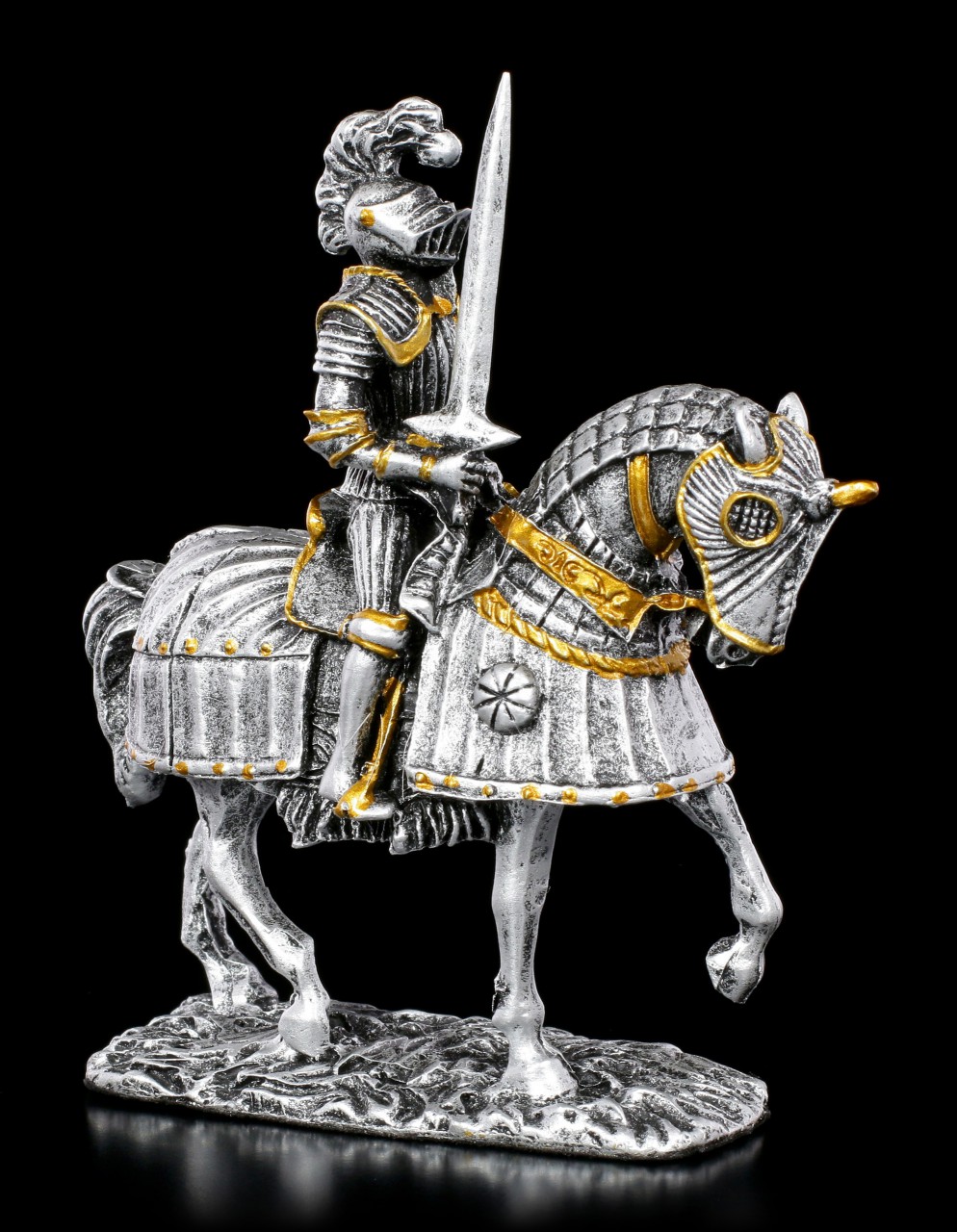 Kleine Ritter Figur auf Pferd mit erhobenem Schwert