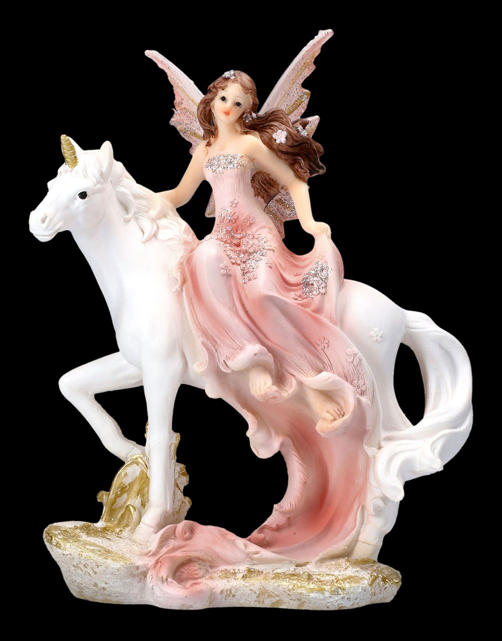 Fairy Figurine Riding a Unicorn - Old Rose Small
