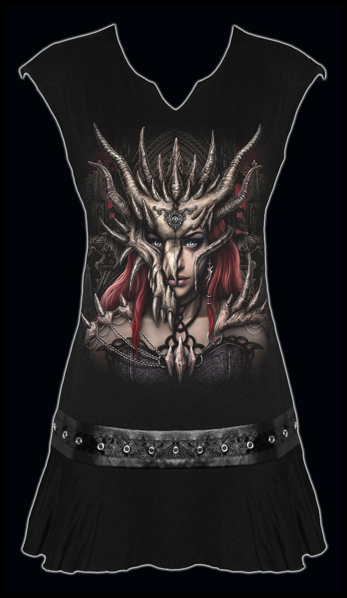 Dragon Mask - Spiral Gothic Stud Waist Mini Dress