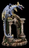 Drachenfigur - Blau-goldener Drache auf Burgruine