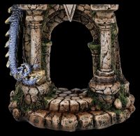Drachenfigur - Blau-goldener Drache auf Burgruine