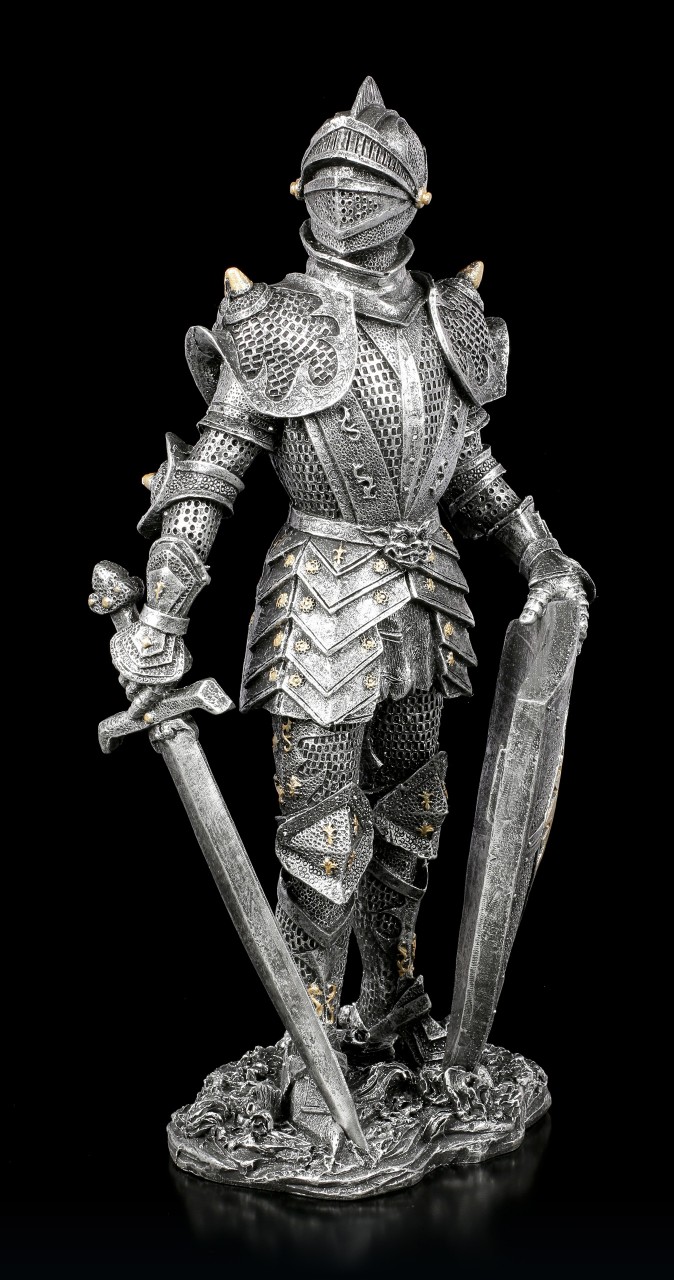 Ritter Figur mit Schwert und Schild - silberfarben