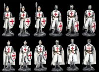 Knight Figurines Set of 12 white with Castle Display