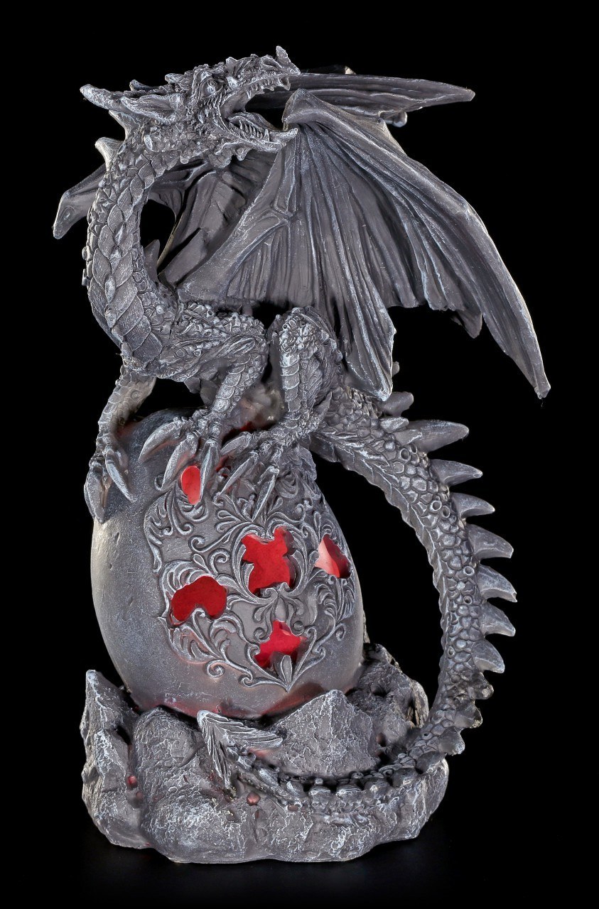 Dragon Figurine with LED - Dyad on Egg with Ornaments