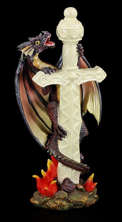 Drachen Figur - Kletternd an weißem Schwert