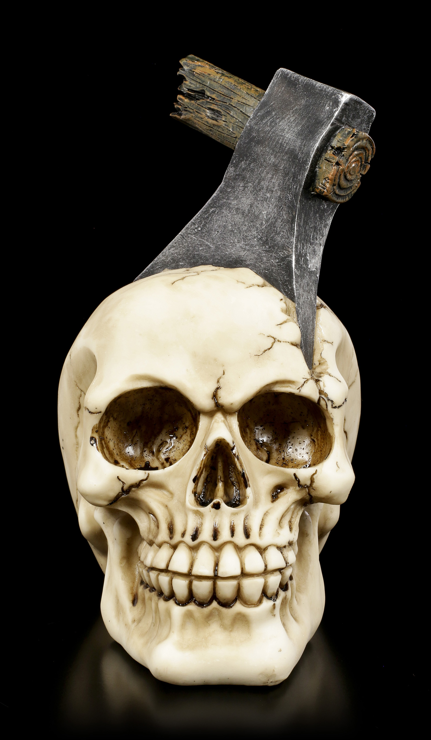Skull with Axe in Head Ornament Figurine Gift 
