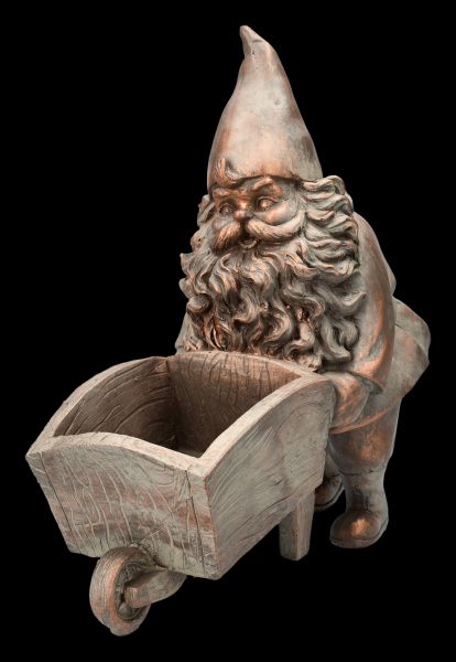 Garden Gnome Figurine with Wheelbarrow Plant Pot