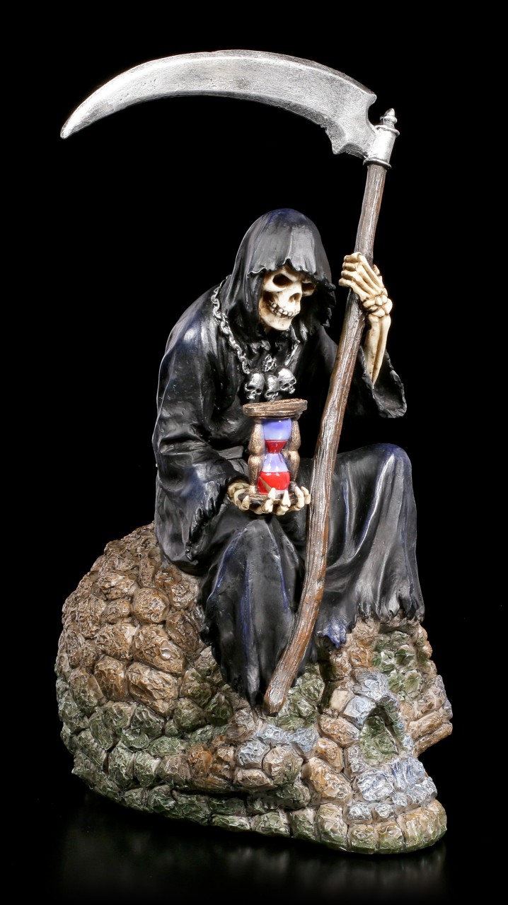 Grim Reaper Figur - Sitzt auf versteinertem Schädel