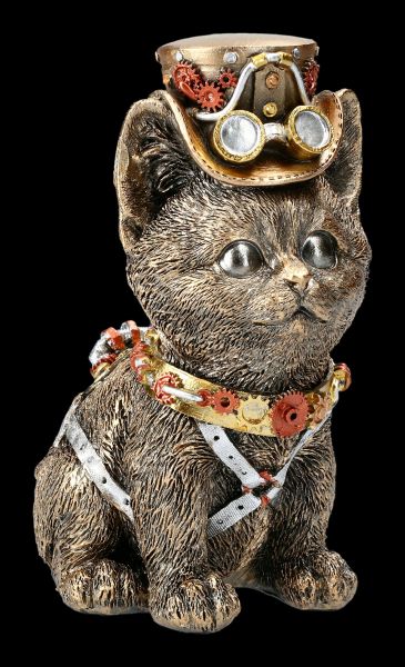 Katzen Figur - Steampunk Kitty mit Zylinder