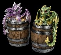 Money Bank Dragon Figurines Sitting in Barrel Set of 2