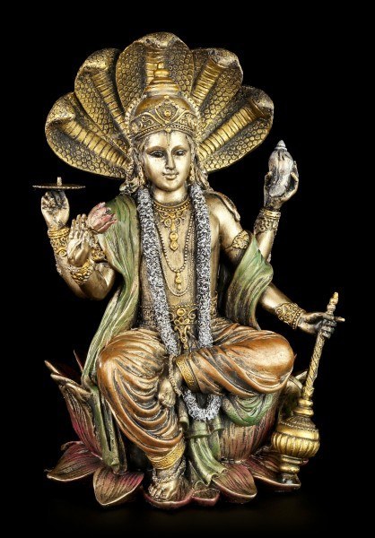 Hinduistische Götter Figur - Vishnu - Sitzend auf Lotusblüte