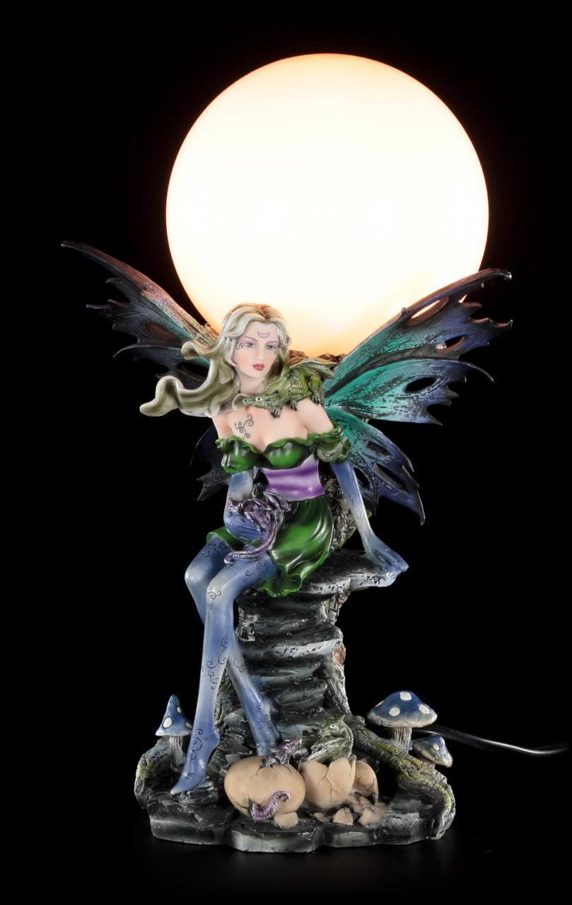 Fairy Table Lamp - Eriu with Dragon Babies on Tree Trunk