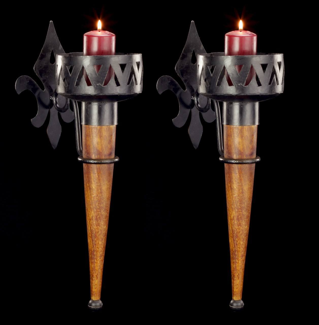 Medieval Wall Torches - Slim with Wooden Handle - Set of 2