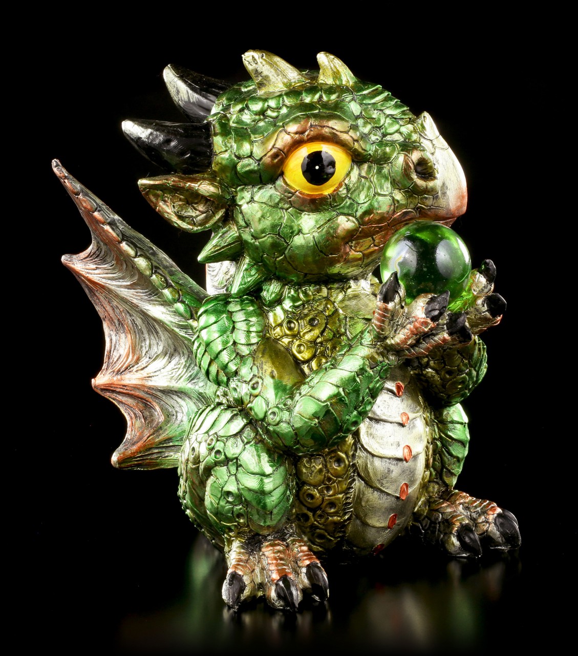 Drachen Figur grün - Pyro mit Kristallkugel