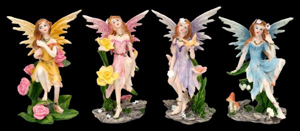 Fairy Figurines with Flowers Set of 4