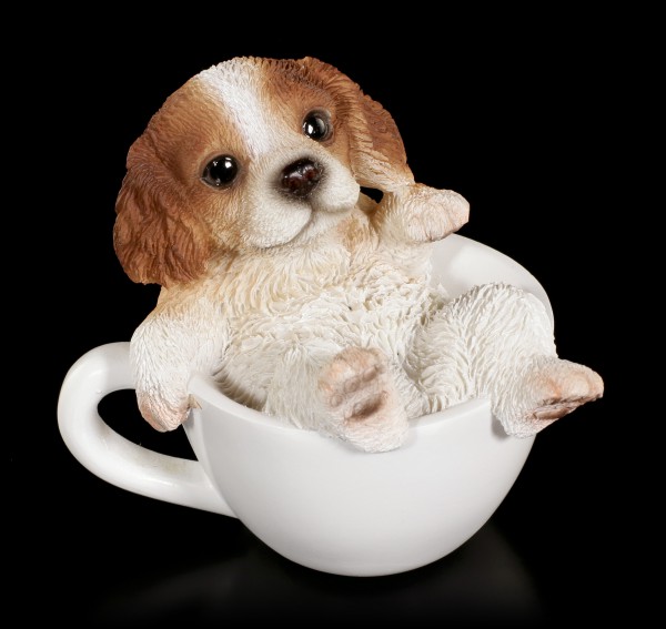 Hunde Figur mini - Spaniel Welpe in Tasse