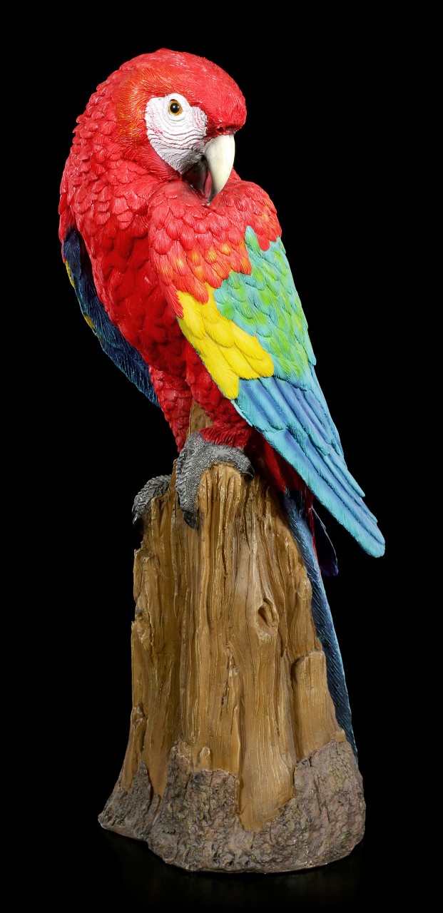 Gartenfigur Papagei - Ara auf Baumstamm