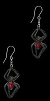 Earrings Spider - Black Widow red