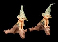 Pixie Goblin Figurine with Dragon on Tree - Set of 2