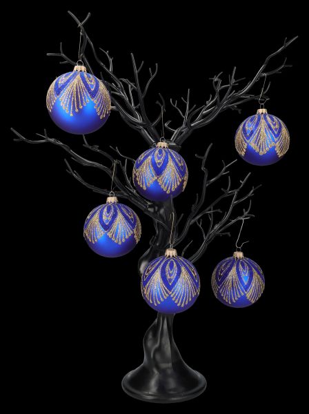 Weihnachtskugeln 6er Set - Pfauendekor dunkelblau