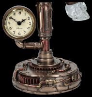 Steampunk Table Lamp with Clock and 6 LED Skulls