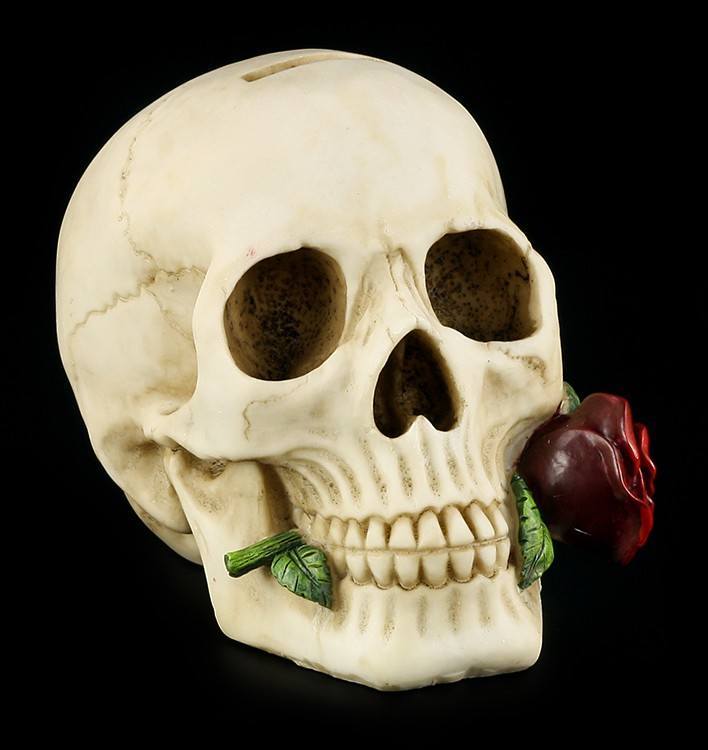 Skull Money Box with Rose