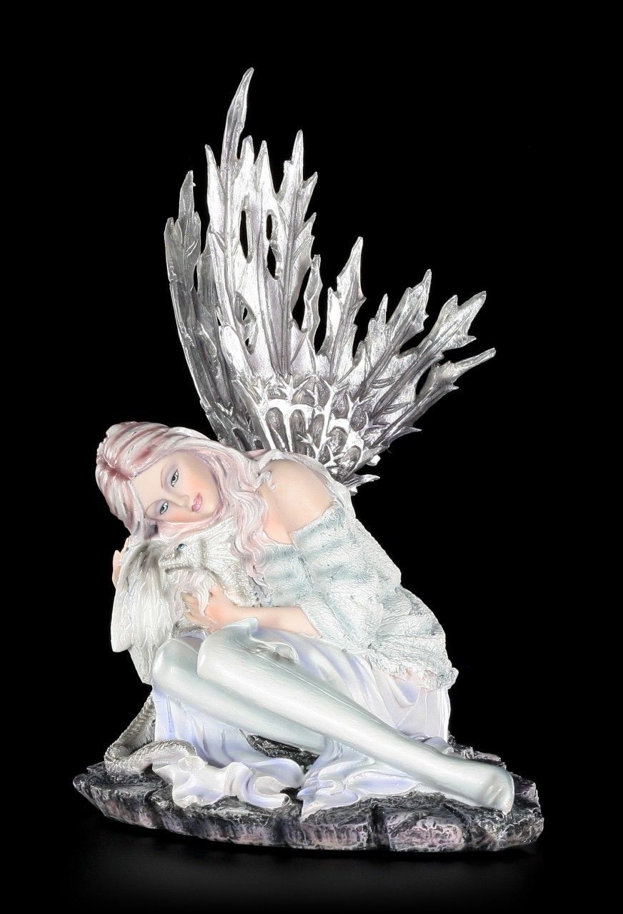 Elfen Figur - Valaria mit Drachenjungem im Winter
