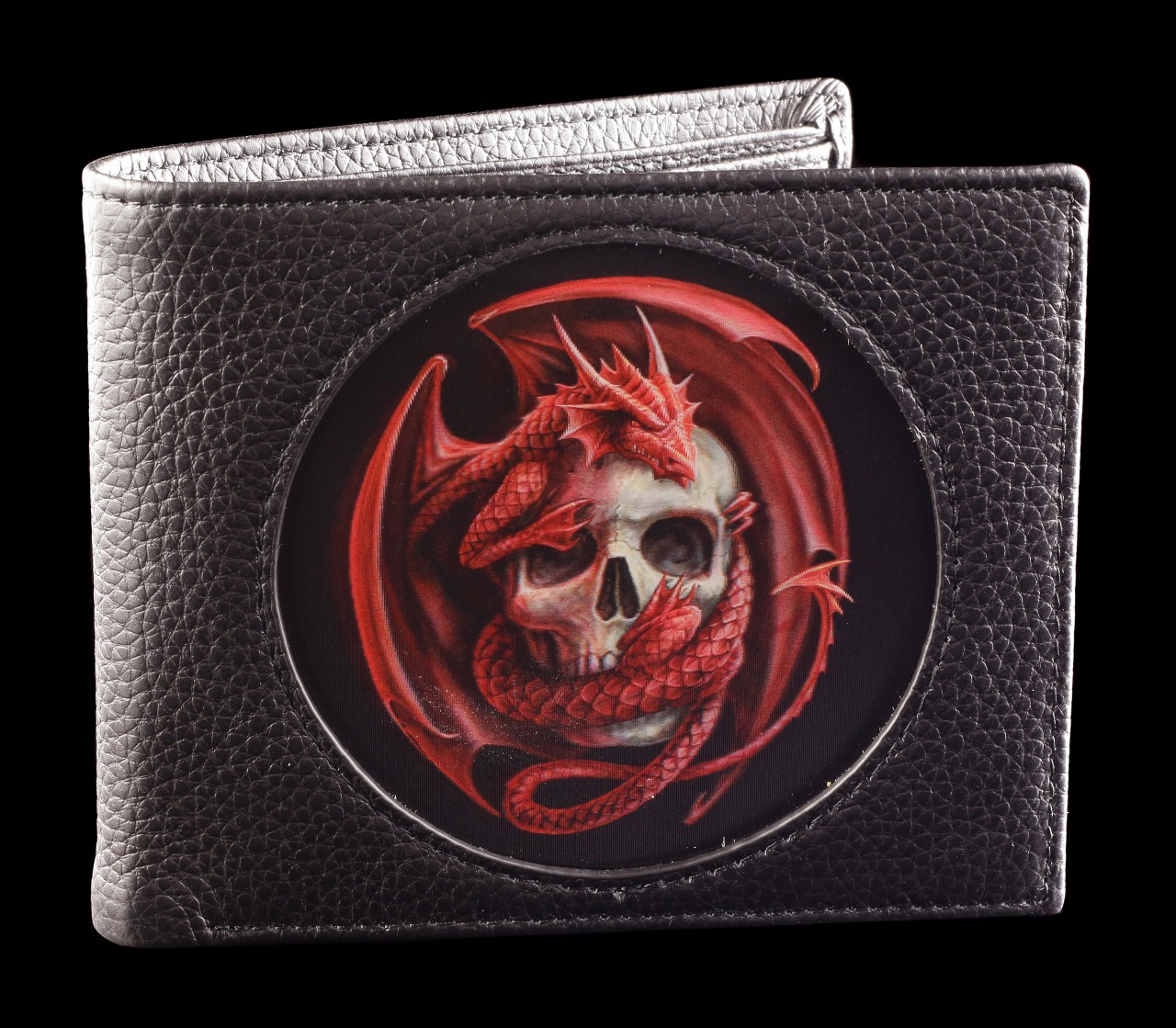 3D Wallet Black - Dragon and Skull by Anne Stokes