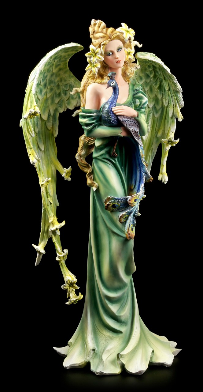 Engel Figur Lilie mit Pfau