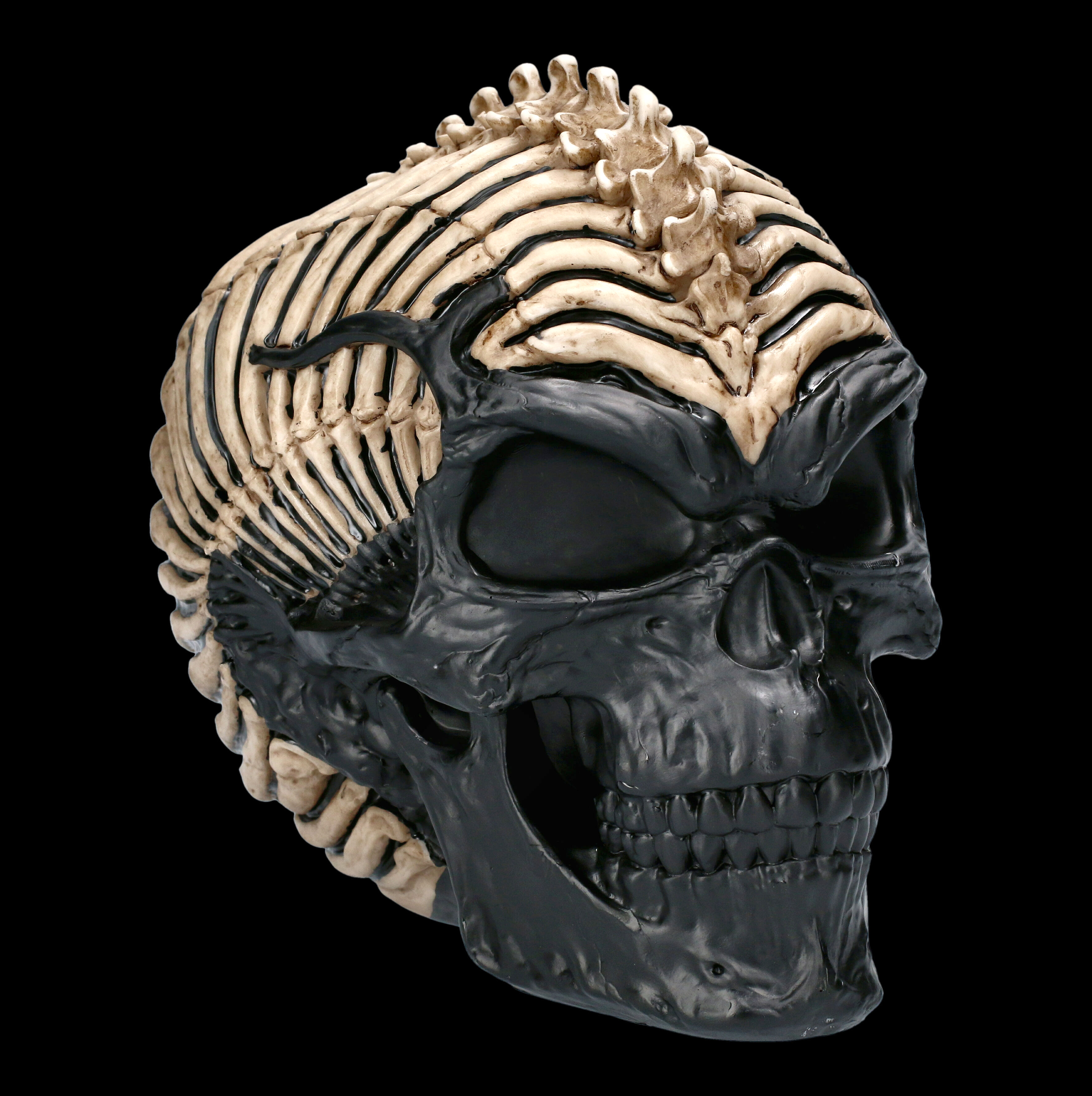 Large Ram Horned Skull Head Statue Cold Cast Resin Figurine 9" Long 