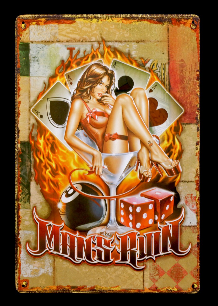 Metal Sign with Pin-Up Girl - Man's Ruin