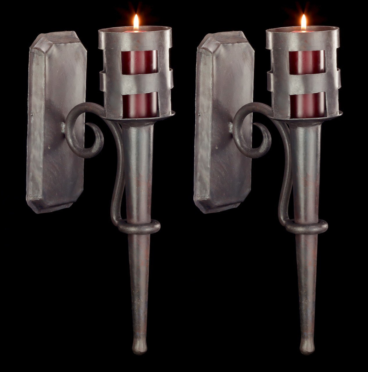 Medieval Wall Torches - Slim with Metal Handle - Set of 2